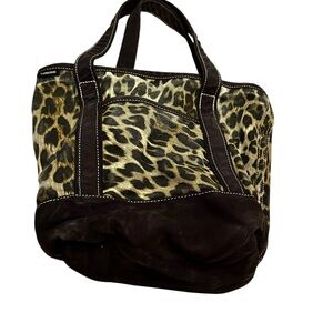 Land’s End canvas animal cheetah print boat tote bag